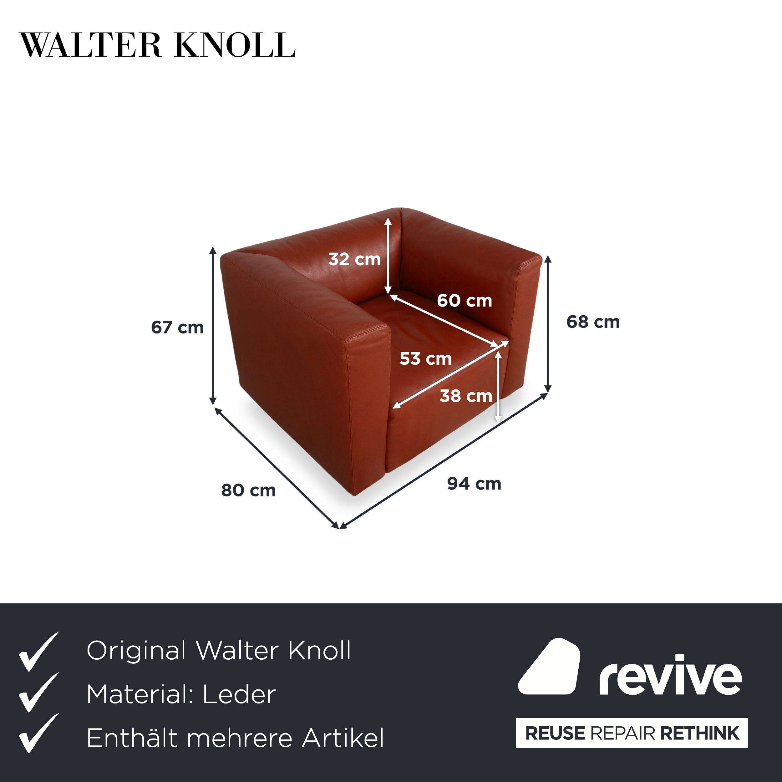 Walter Knoll Living Landscape Garnitur 3x 755 Leder Sessel Rot Terracotta