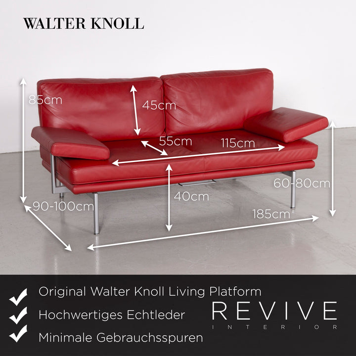 Walter Knoll Living Platform Designer Leather Sofa Red by EOOS Design Real Leather Two-Seater Couch #7070
