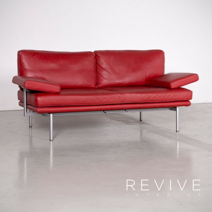 Walter Knoll Living Platform Designer Leather Sofa Red by EOOS Design Real Leather Two-Seater Couch #7070
