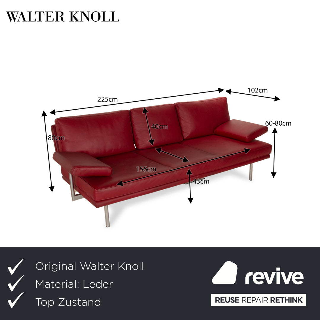 Walter Knoll Living Platform Leder Dreisitzer Rot manuelle Funktion Sofa Couch