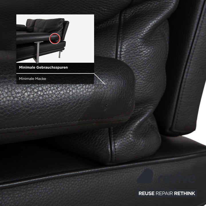 Walter Knoll Living Platform Leather Two-Seater Black Sofa Couch Manual Function