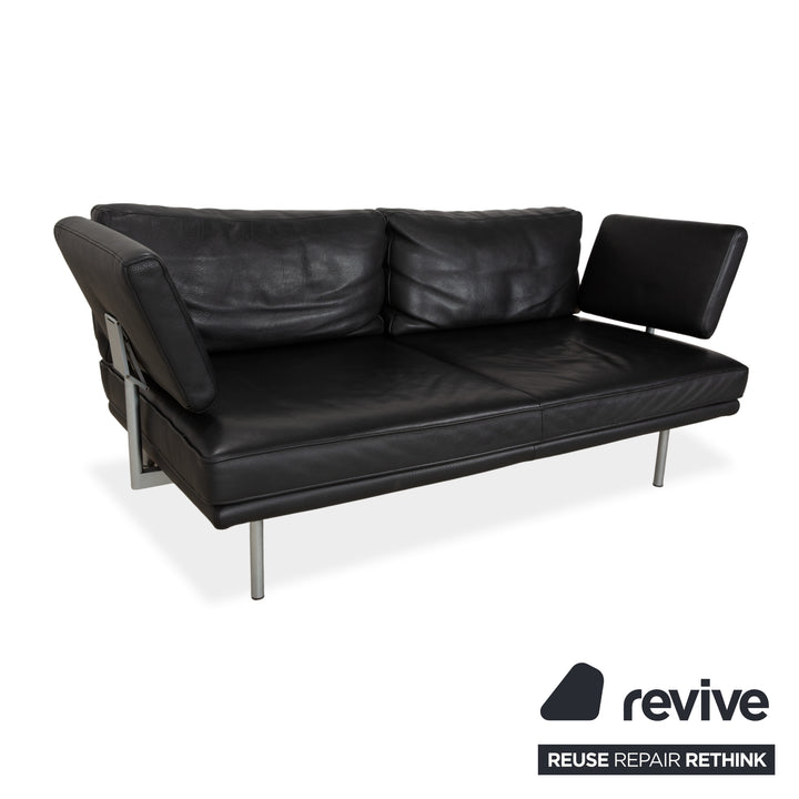 Walter Knoll Living Platform Leather Two-Seater Black Sofa Couch Manual Function