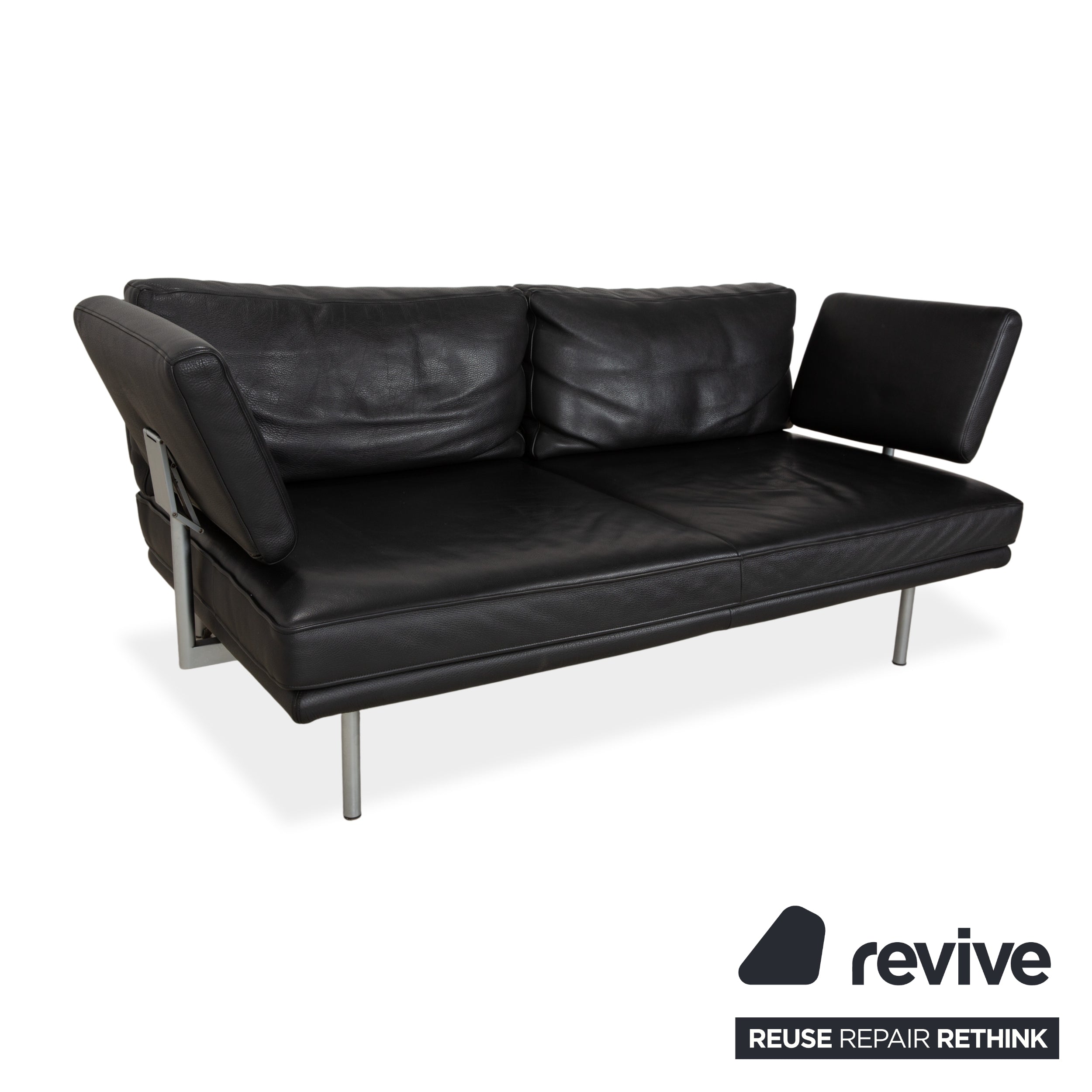 Walter Knoll Living Platform Leather Two Seater Black Sofa Couch
