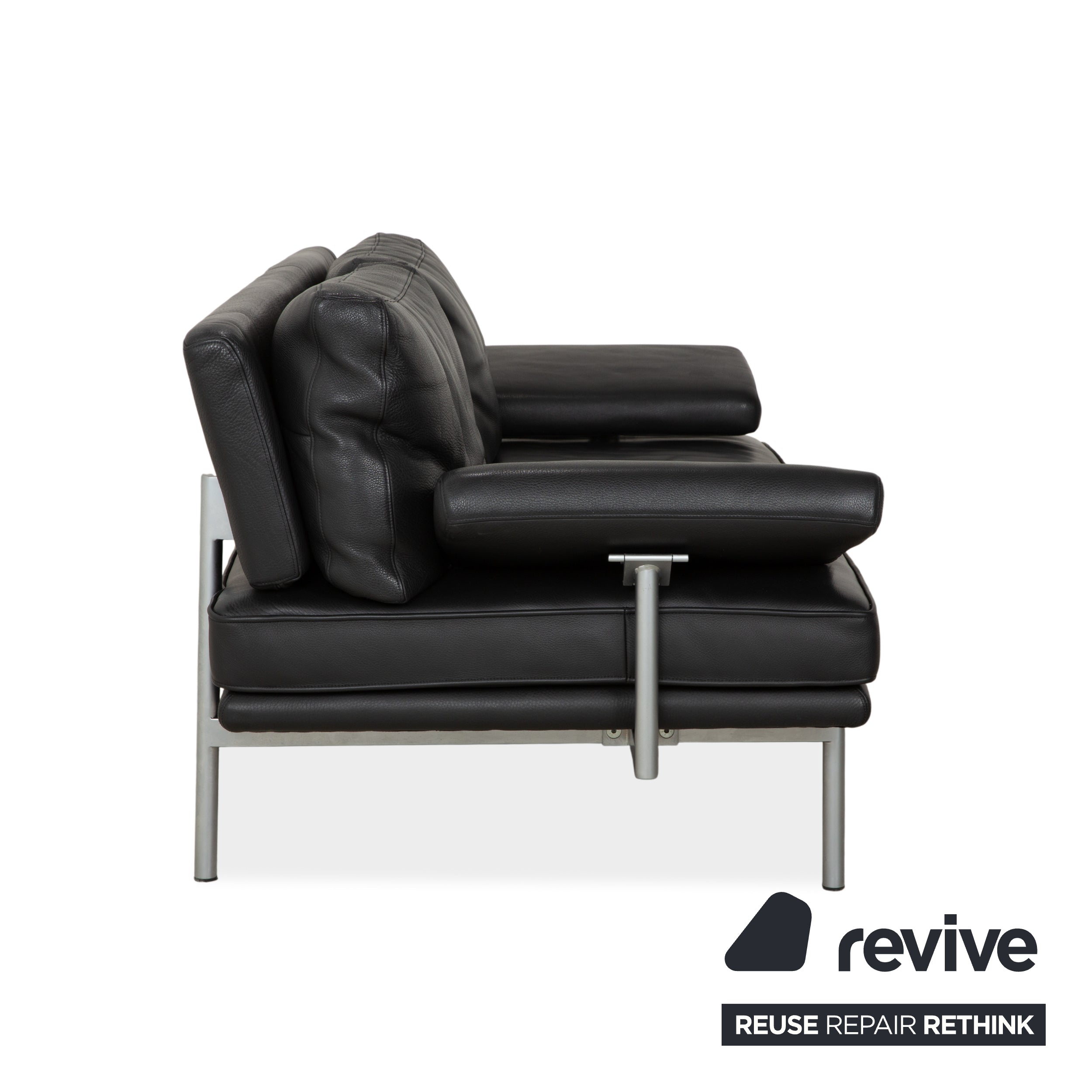Walter Knoll Living Platform Leather Two-Seater Black Sofa Couch Manual Function