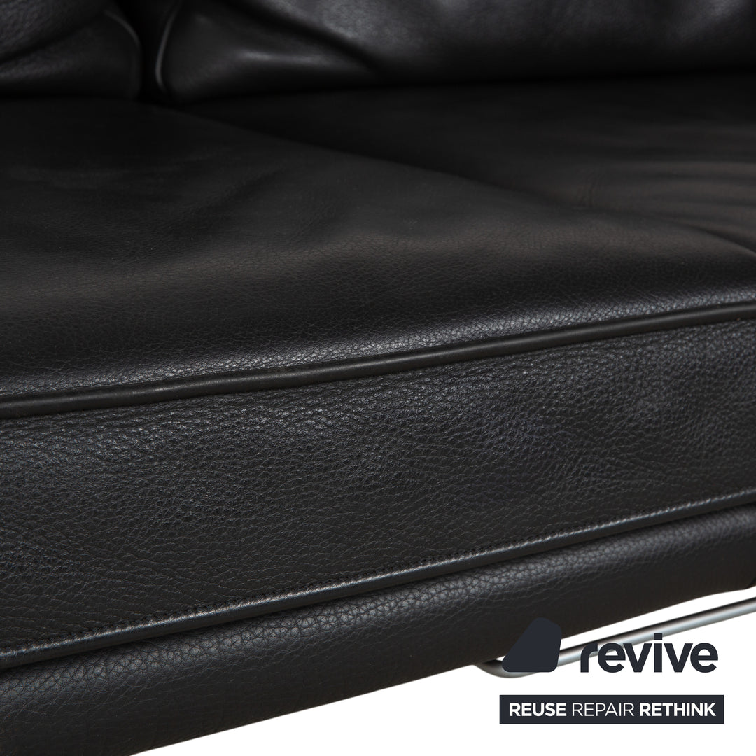 Walter Knoll Living Platform Leather Two-Seater Black Sofa Couch Manual Function