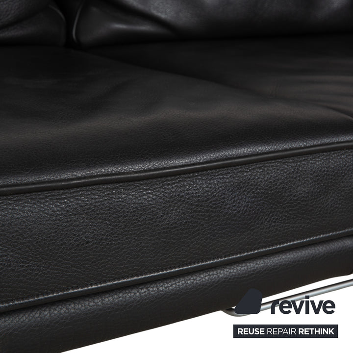 Walter Knoll Living Platform Leather Two-Seater Black Sofa Couch Manual Function