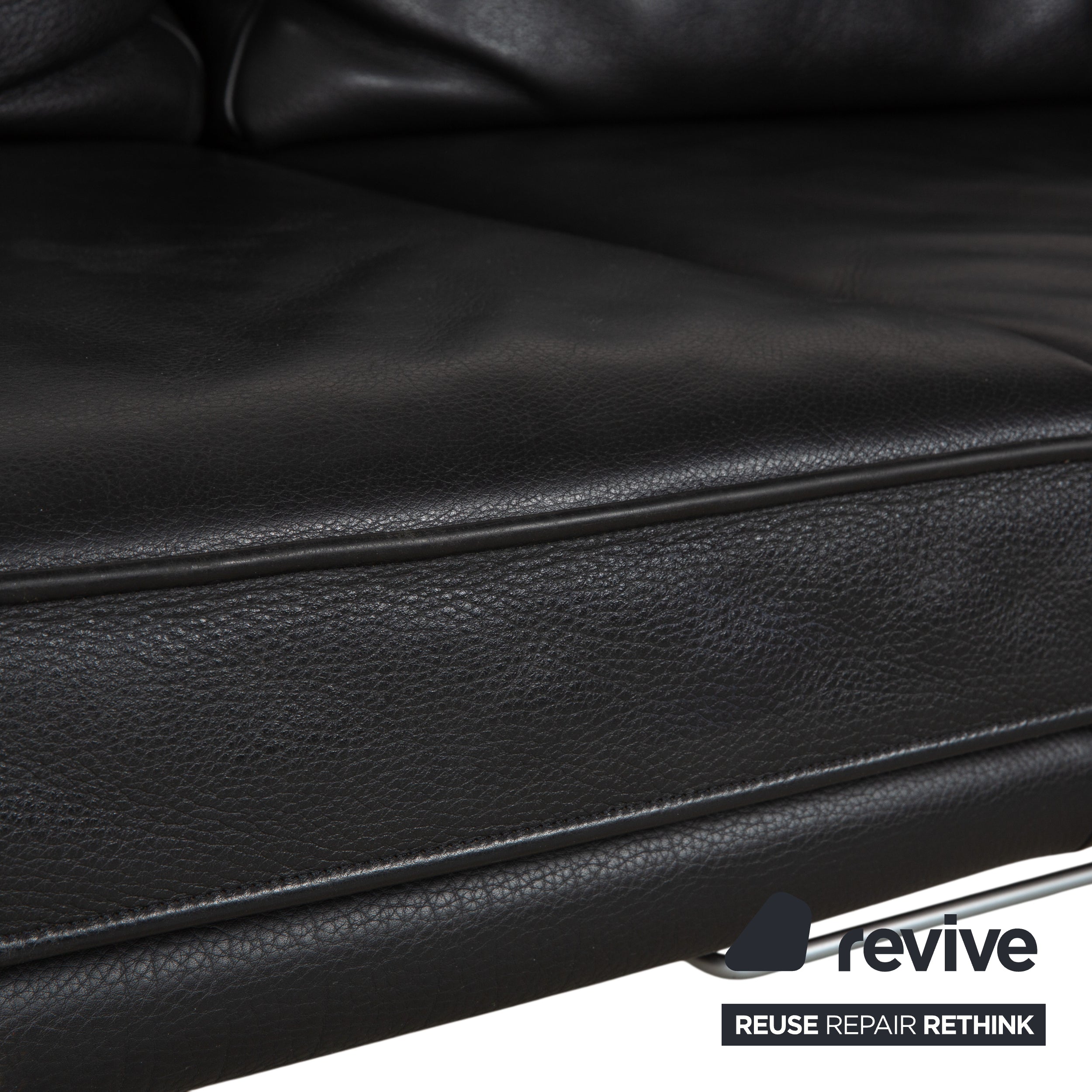 Walter Knoll Living Platform Leather Two-Seater Black Sofa Couch Manual Function