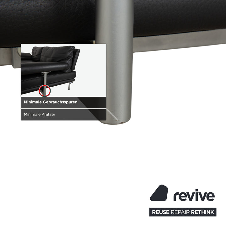 Walter Knoll Living Platform Leather Two-Seater Black Sofa Couch Manual Function