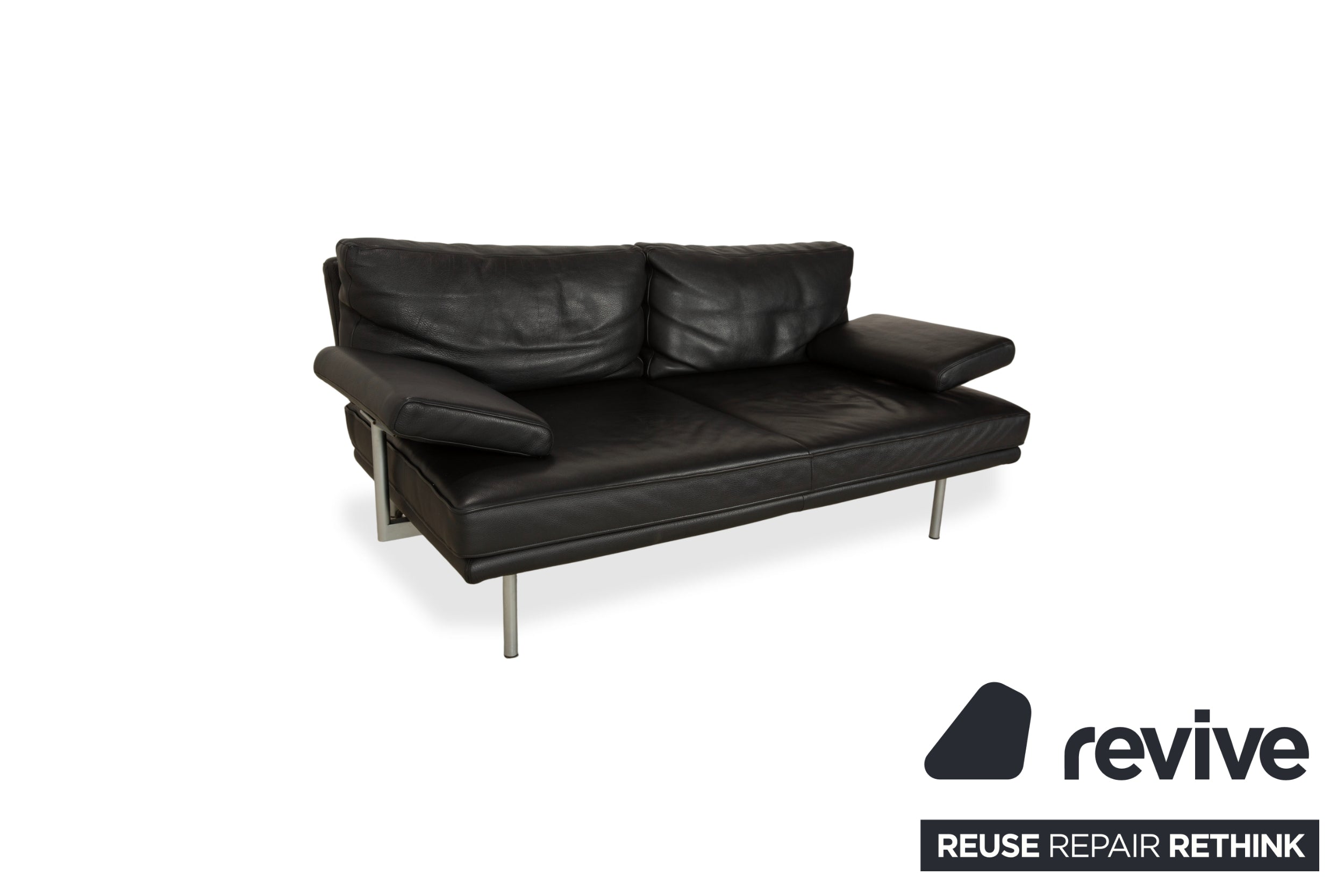 Walter Knoll Living Platform Leather Two Seater Black Sofa Couch