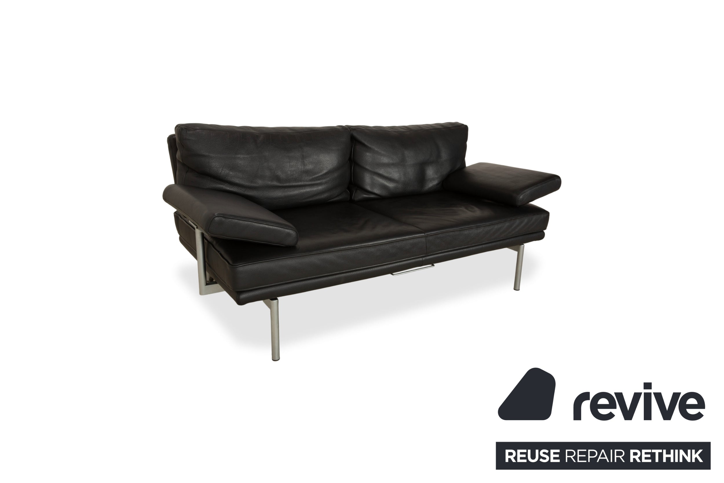 Walter Knoll Living Platform Leather Two Seater Black Sofa Couch