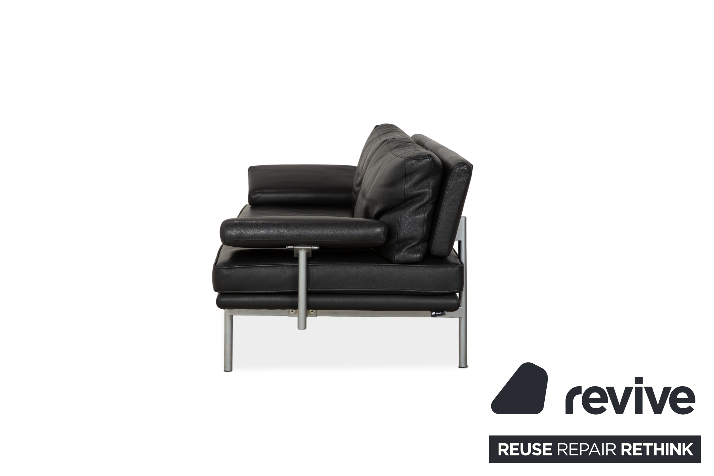 Walter Knoll Living Platform Leather Two-Seater Black Sofa Couch Manual Function