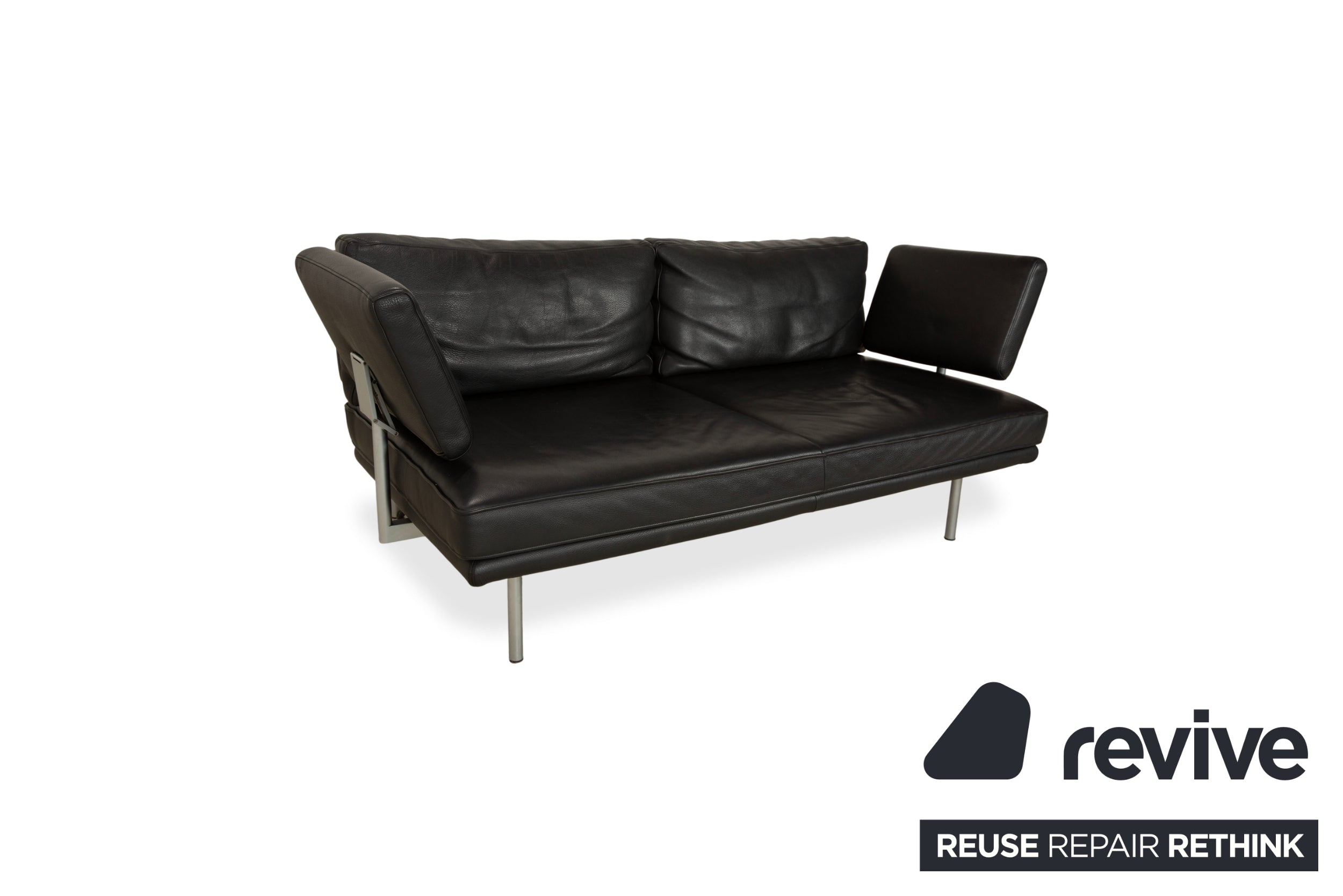 Walter Knoll Living Platform Leather Two Seater Black Sofa Couch