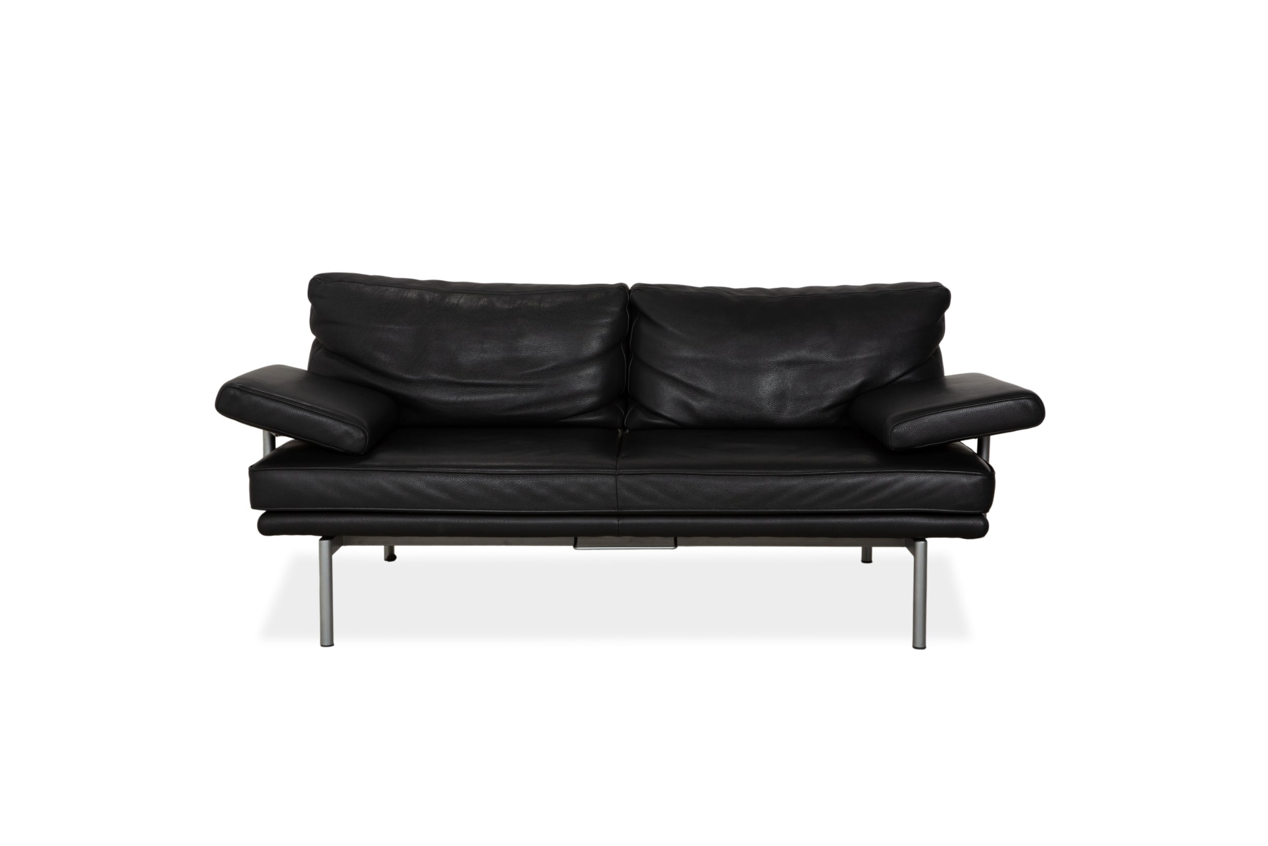 Walter Knoll Living Platform Leather Two-Seater Black Sofa Couch Manual Function