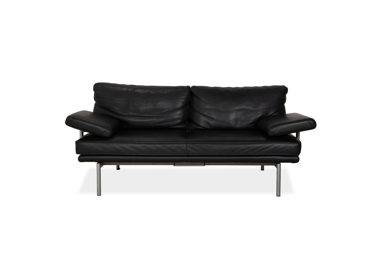 Walter Knoll Living Platform Leather Two Seater Black Sofa Couch