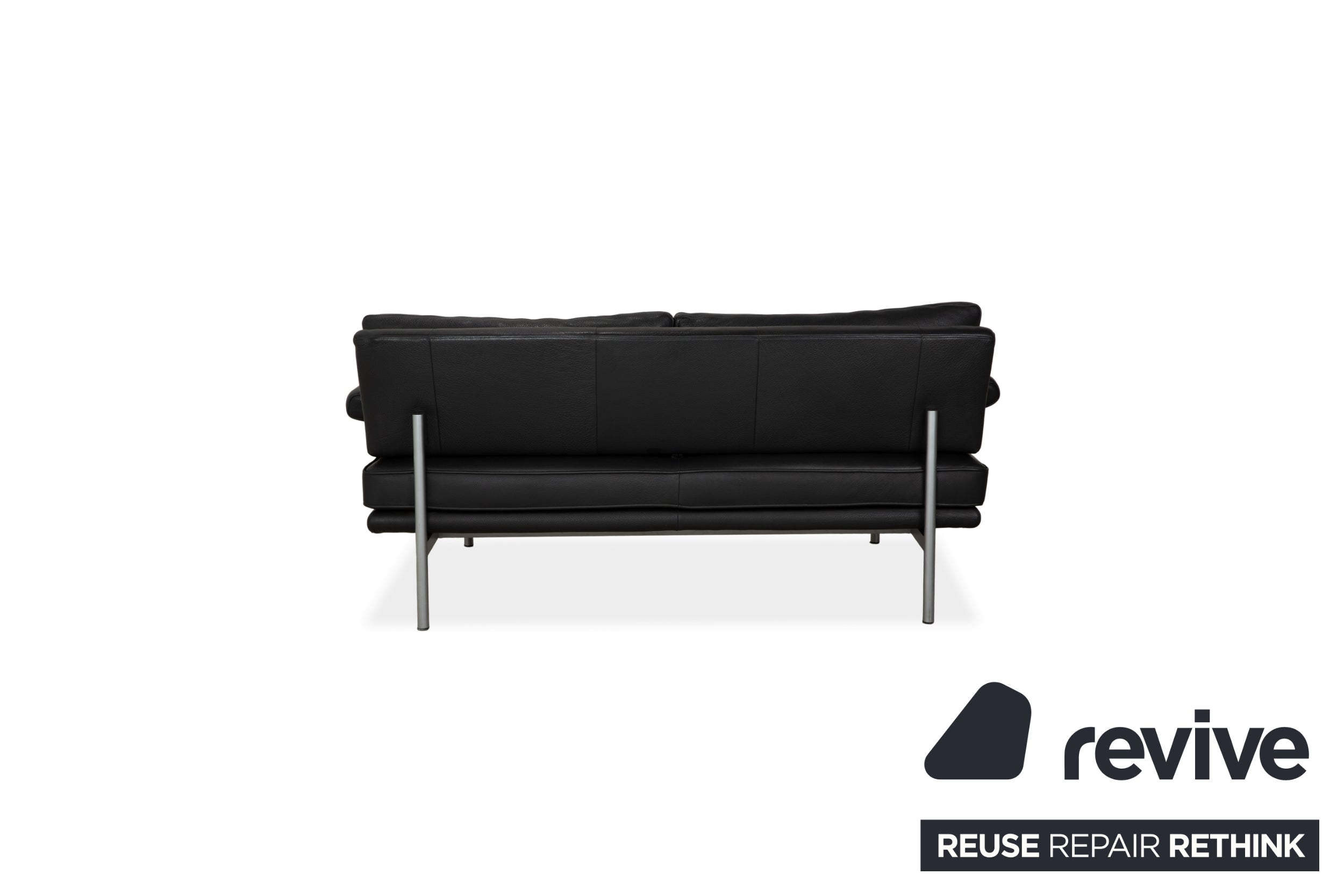 Walter Knoll Living Platform Leather Two Seater Black Sofa Couch