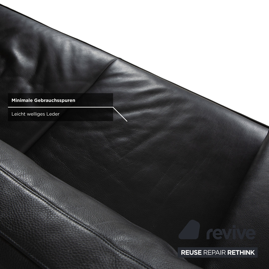 Walter Knoll Living Platform Leather Two-Seater Black Sofa Couch Manual Function