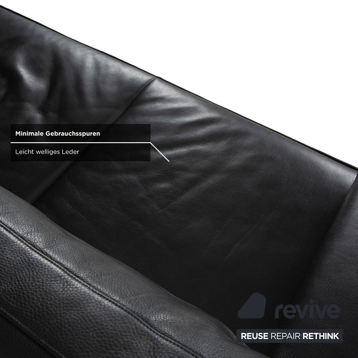 Walter Knoll Living Platform Leather Two-Seater Black Sofa Couch Manual Function