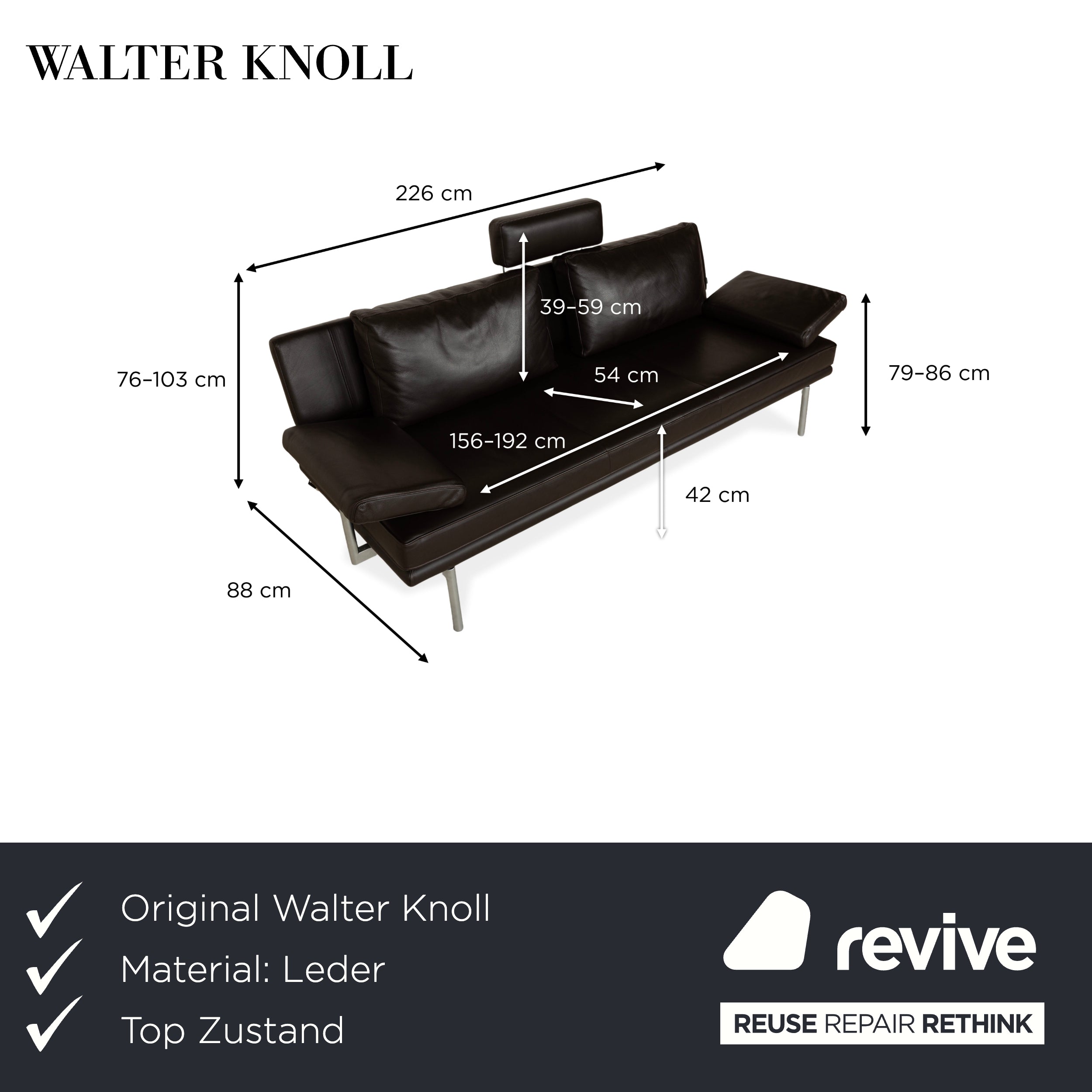 Walter Knoll Living Plattform Leder Dreisitzer Braun Sofa Couch