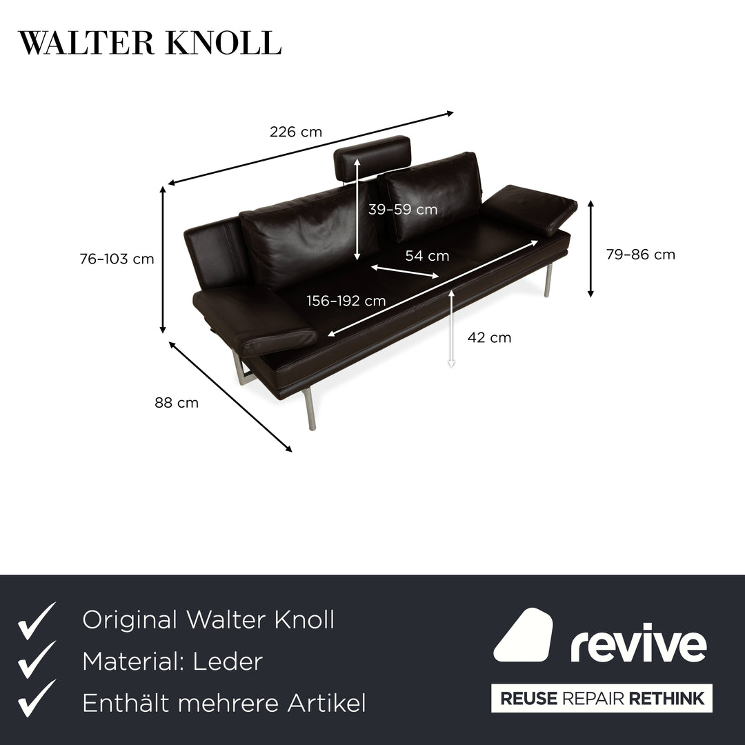 Canapé trois places en cuir Walter Knoll Living Platform + tabouret marron