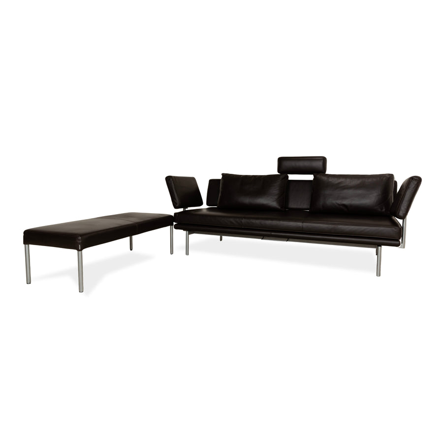 Walter Knoll Living Plattform Leder Dreisitzer Sofa Couch + Hocker Braun