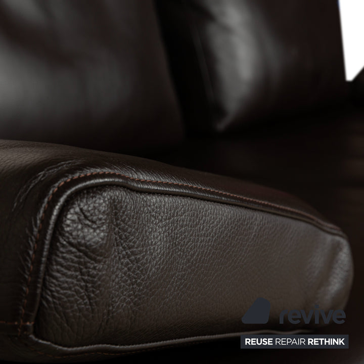 Canapé trois places en cuir Walter Knoll Living Platform + tabouret marron