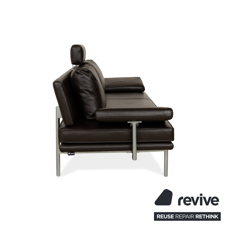 Canapé trois places en cuir Walter Knoll Living Platform + tabouret marron