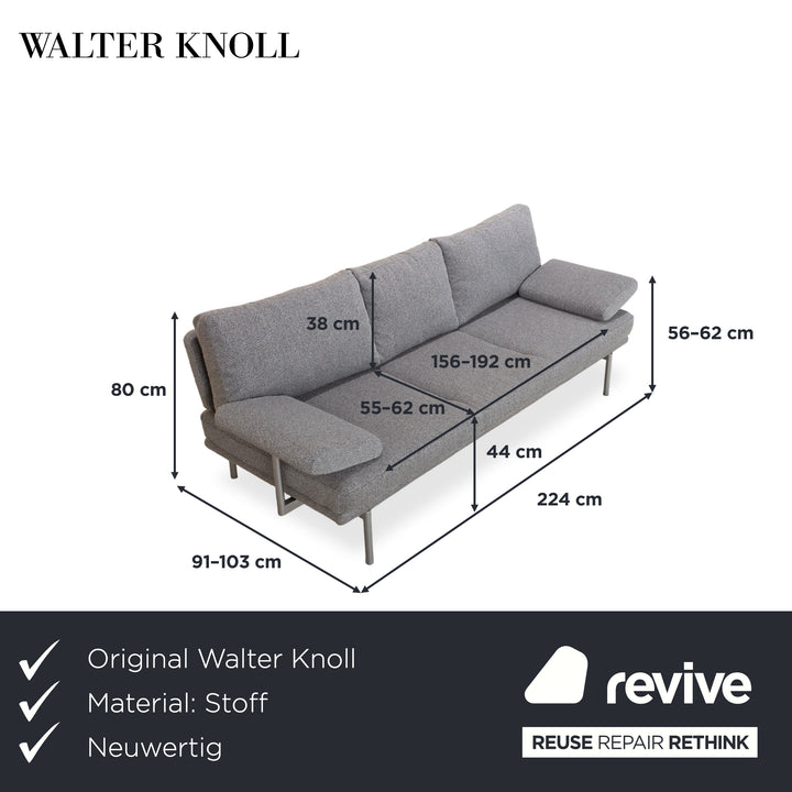 Walter Knoll Living Plattform Stoff Dreisitzer Grau Sofa Couch manuelle Funktion