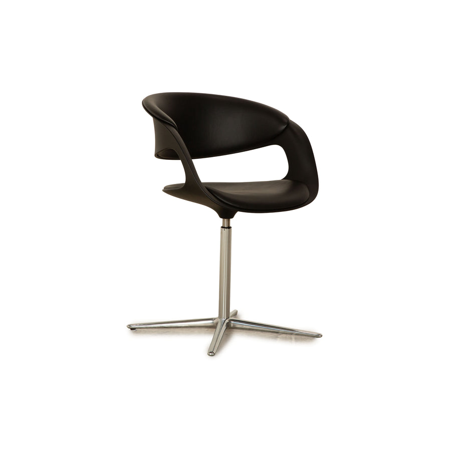 Walter Knoll Lox Leather Armchair Black Plastic Swivel Function