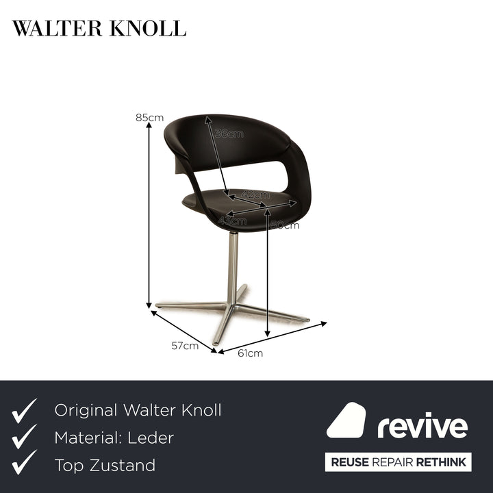 Walter Knoll Lox Leather Armchair Black Plastic Swivel Function