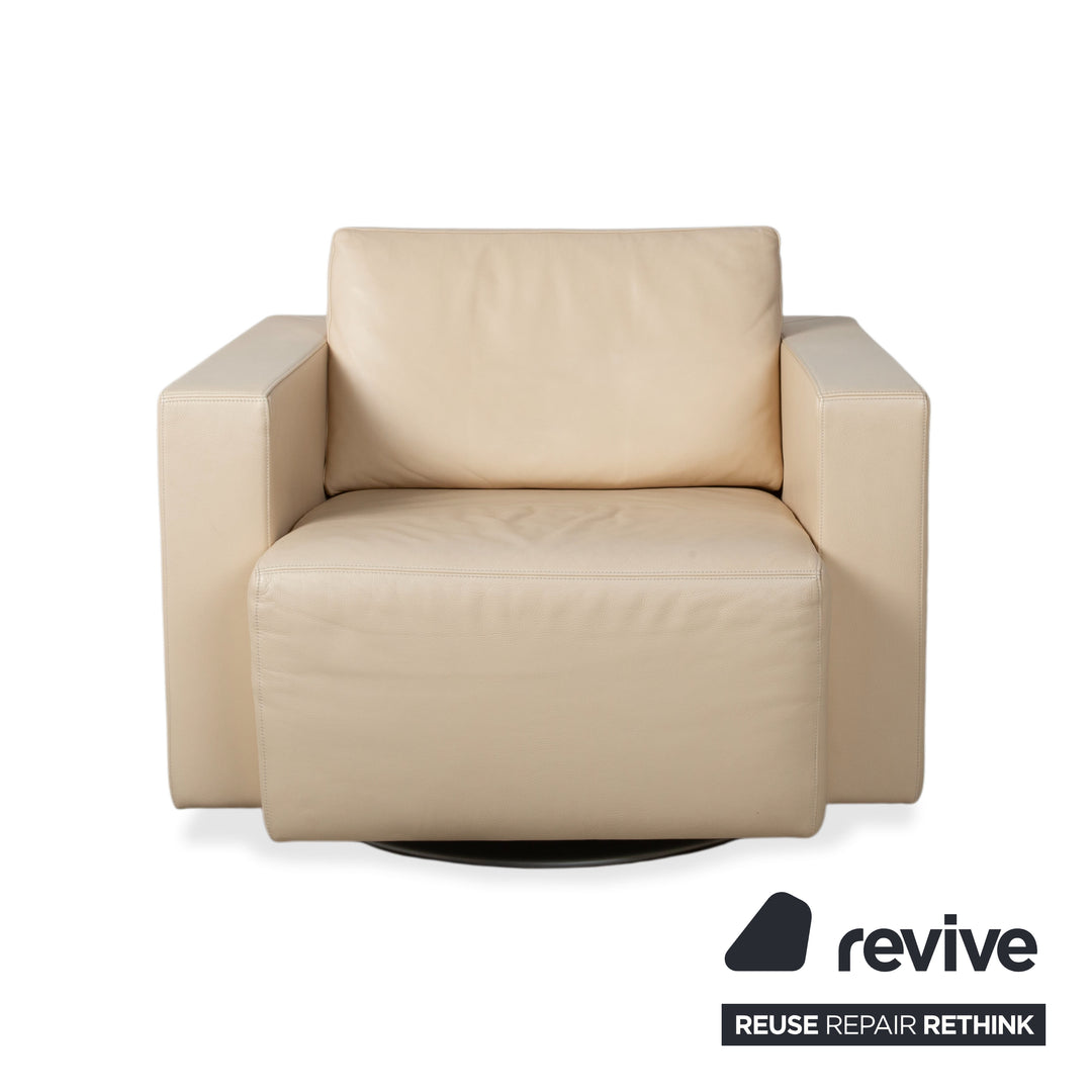Fauteuil en cuir Walter Knoll Nelson, beige crème