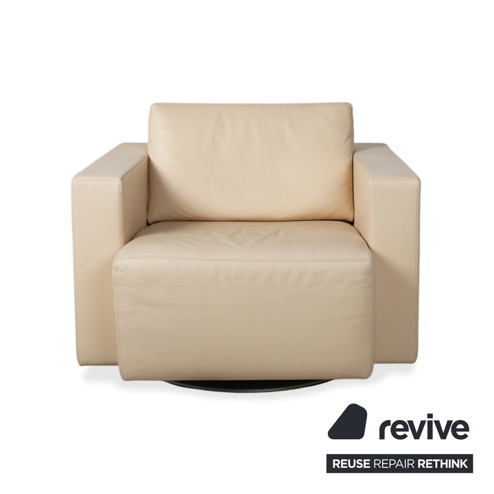 Fauteuil en cuir Walter Knoll Nelson, beige crème