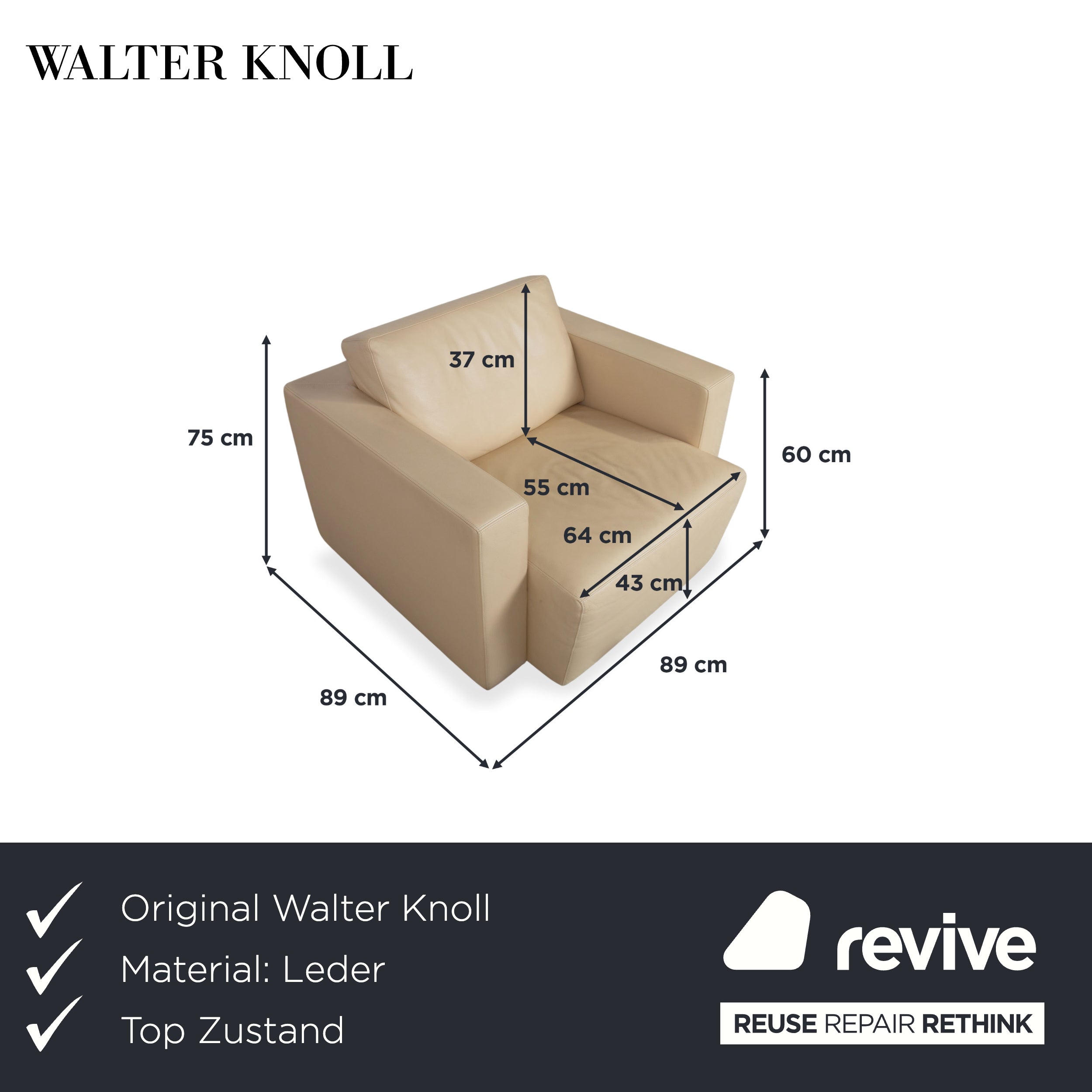 Walter Knoll Nelson Leder Sessel Creme Beige