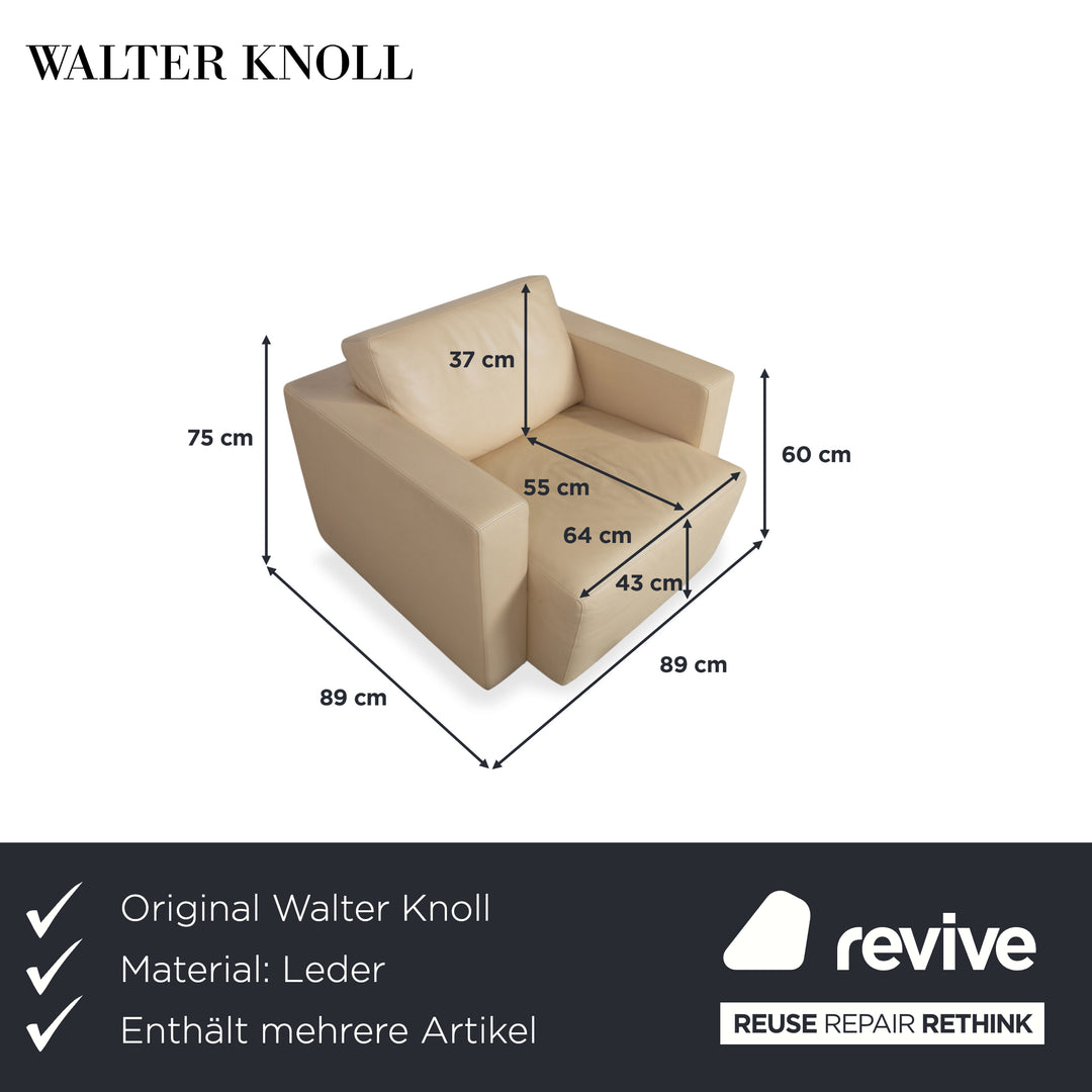 Fauteuil en cuir Walter Knoll Nelson, beige crème