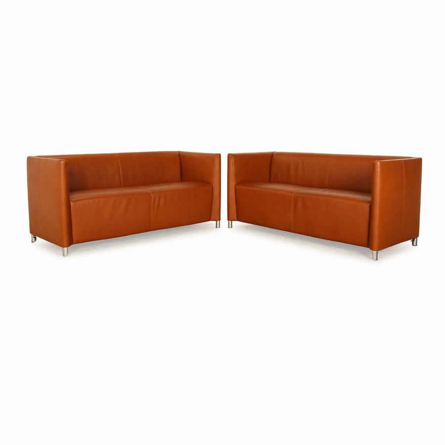 Walter Knoll Norman 350 leather sofa set brown 2x two-seater couch