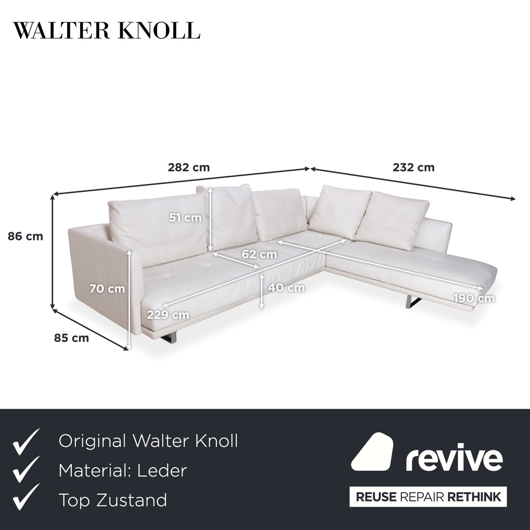 Walter Knoll Prime Time Leather Chrome Corner Sofa Cream White Sofa Couch