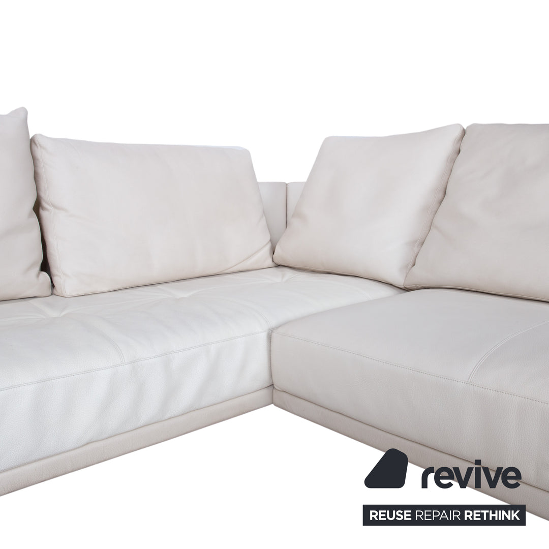 Walter Knoll Prime Time Leather Chrome Corner Sofa Cream White Sofa Couch