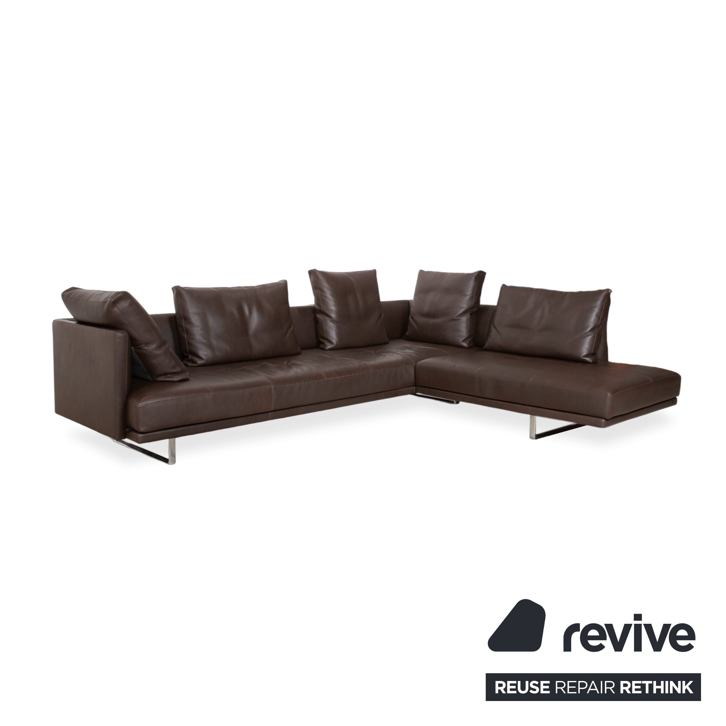 Walter Knoll Prime Time Leather Corner Sofa Brown Chaise Longue Right Couch