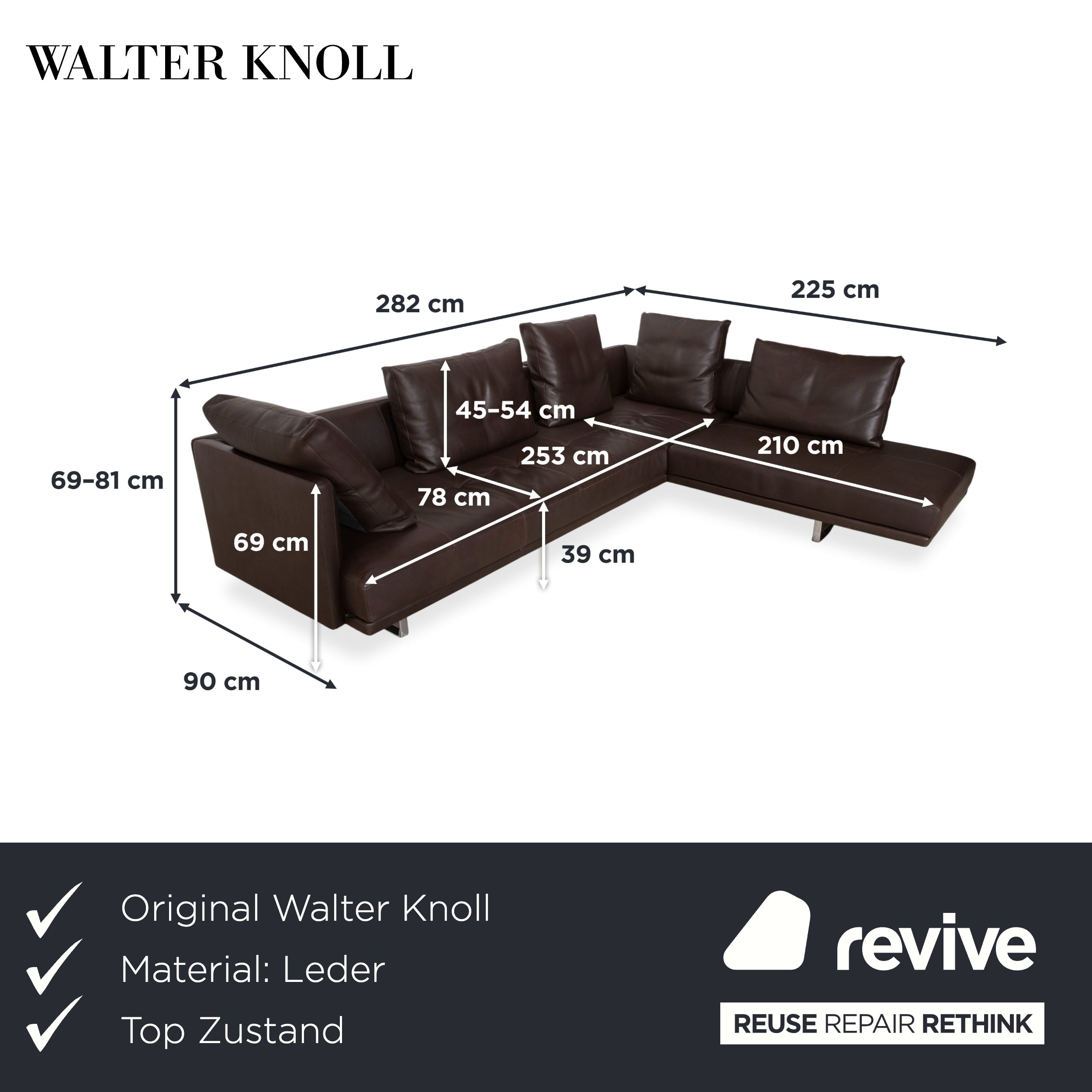 Walter Knoll Prime Time Leder Ecksofa Braun Recamiere Rechts Couch