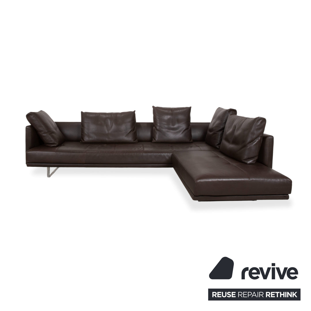 Walter Knoll Prime Time Leather Corner Sofa Brown Chaise Longue Right Couch