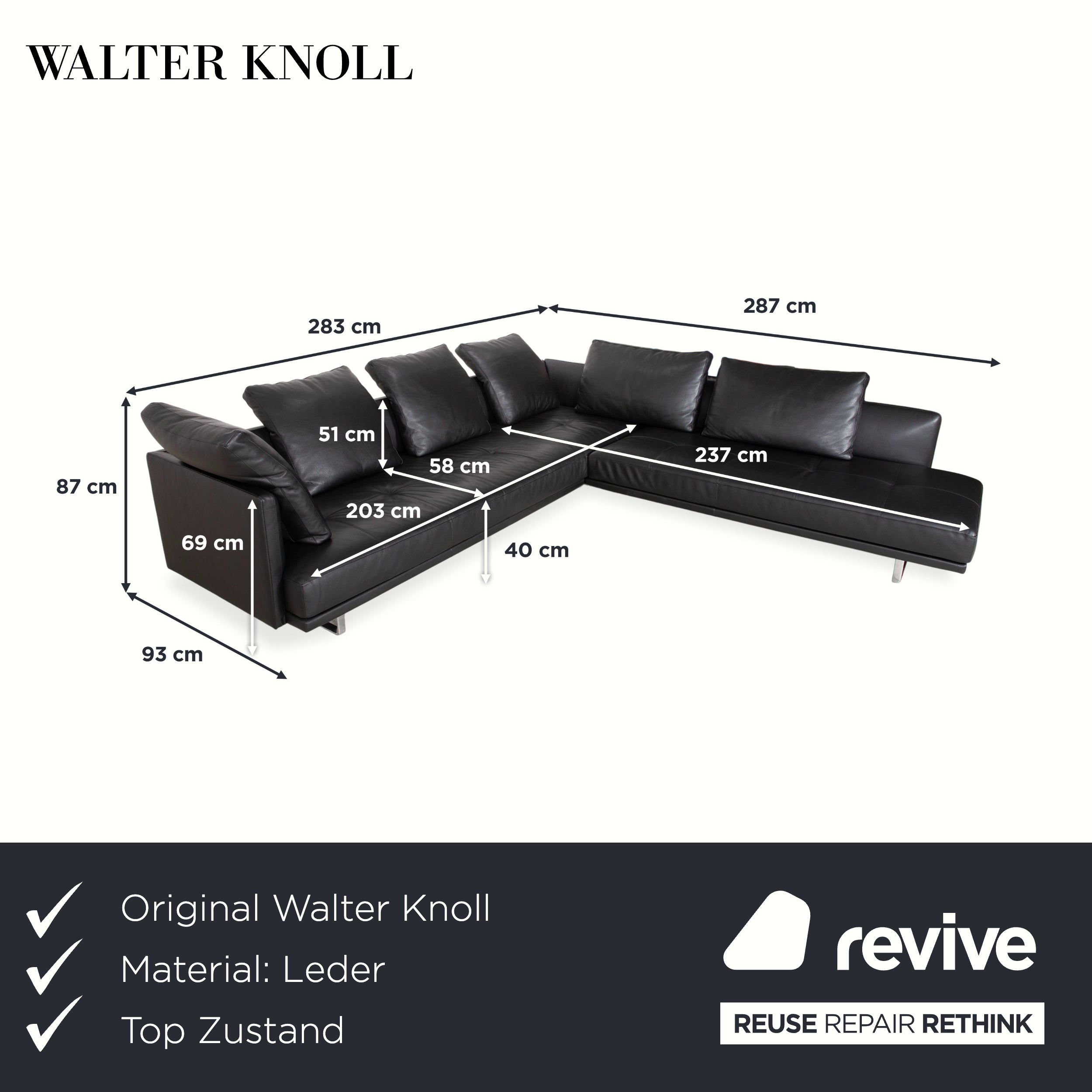 Walter Knoll Prime Time Leder Chrom Ecksofa Schwarz Sofa Couch