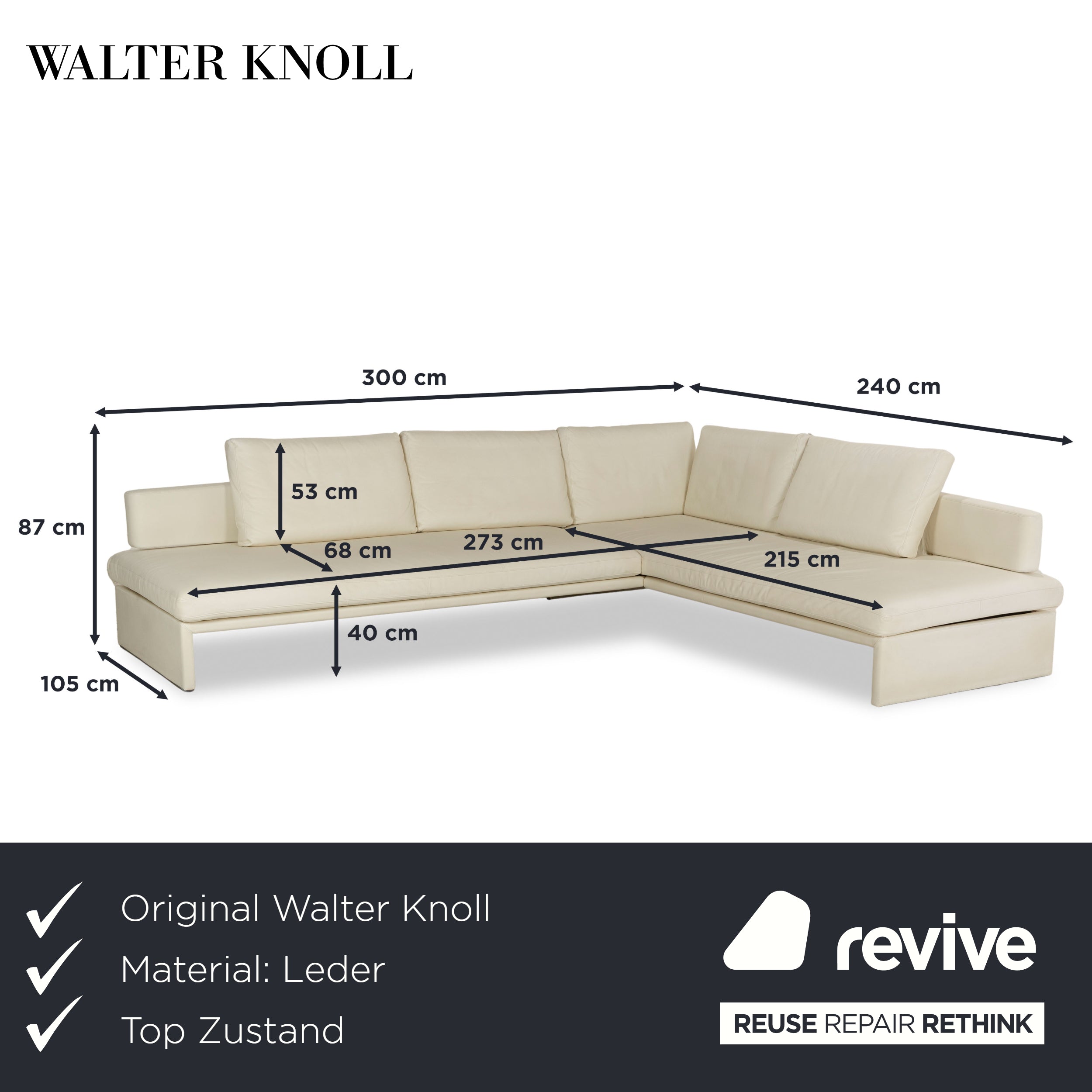 Walter Knoll Together Leder Ecksofa Creme	Sofa Couch