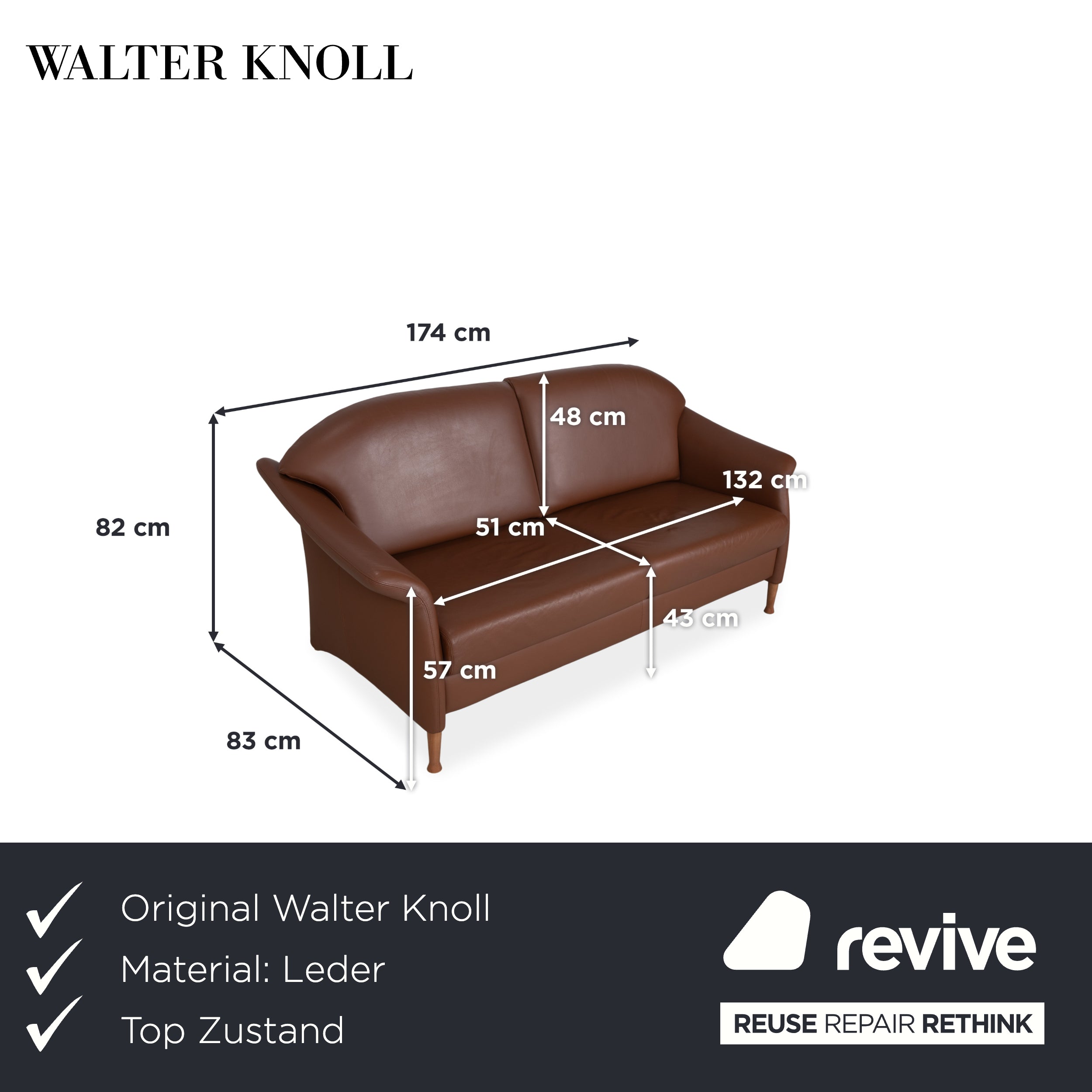 Walter Knoll Zweisitzer Leder Sofa Braun