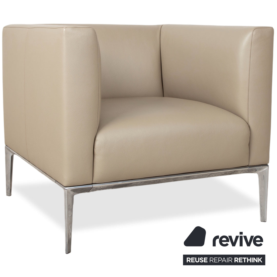 Walter Knool Jaan Garnitur Leder Chrom Dreisitzer Sessel Creme Beige Sofa Couch