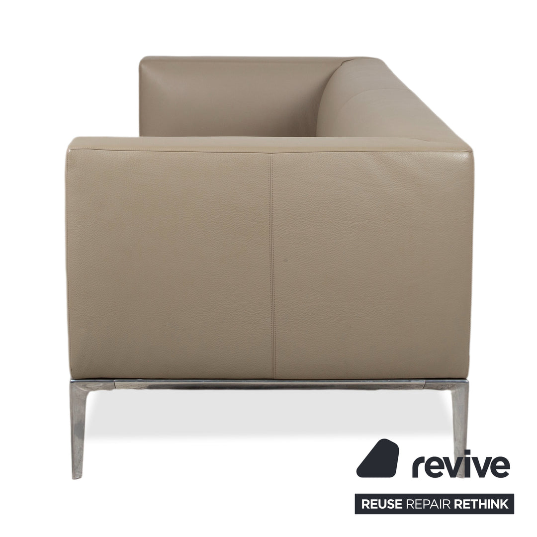 Walter Knool Jaan Garnitur Leder Chrom Dreisitzer Sessel Creme Beige Sofa Couch