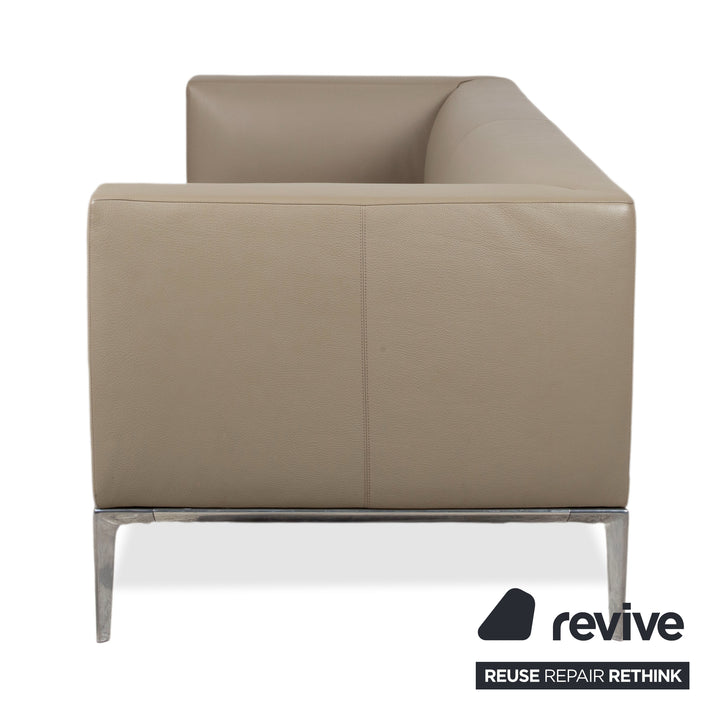 Walter Knool Jaan Garnitur Leder Chrom Dreisitzer Sessel Creme Beige Sofa Couch