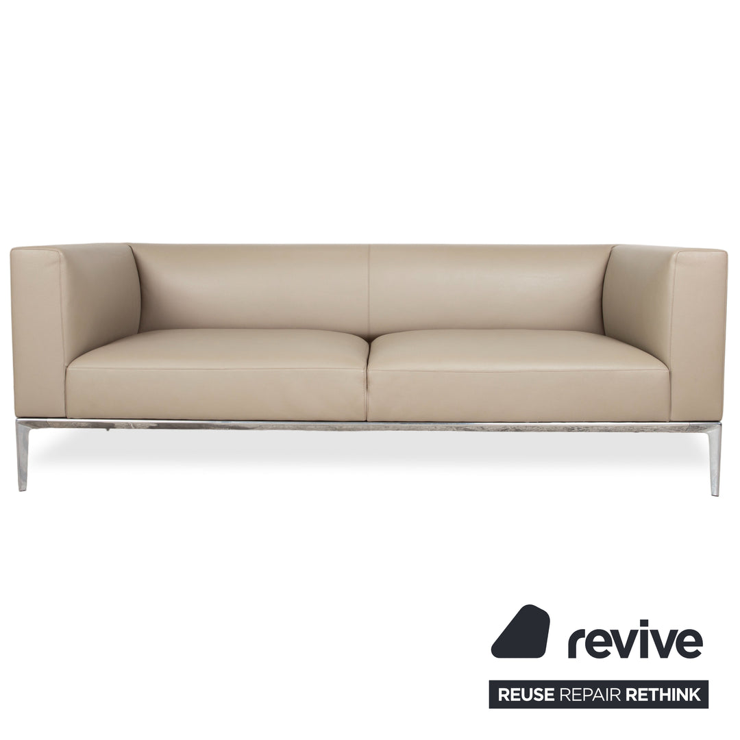 Walter Knool Jaan Garnitur Leder Chrom Dreisitzer Sessel Creme Beige Sofa Couch