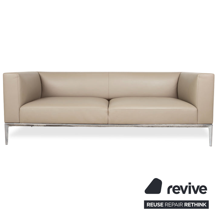 Walter Knool Jaan Garnitur Leder Chrom Dreisitzer Sessel Creme Beige Sofa Couch