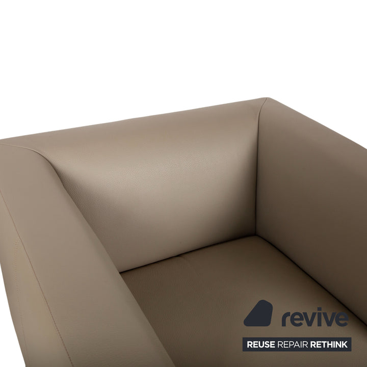 Walter Knool Jaan Garnitur Leder Chrom Dreisitzer Sessel Creme Beige Sofa Couch