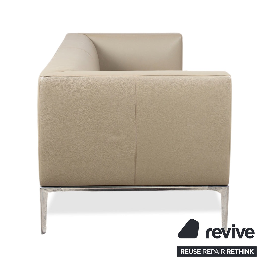 Walter Knool Jaan Garnitur Leder Chrom Dreisitzer Sessel Creme Beige Sofa Couch