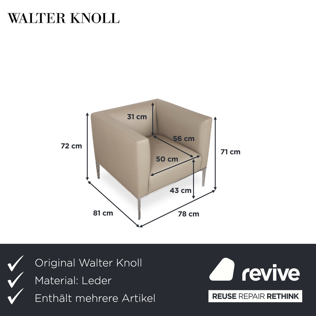 Walter Knool Jaan Garnitur Leder Chrom Dreisitzer Sessel Creme Beige Sofa Couch